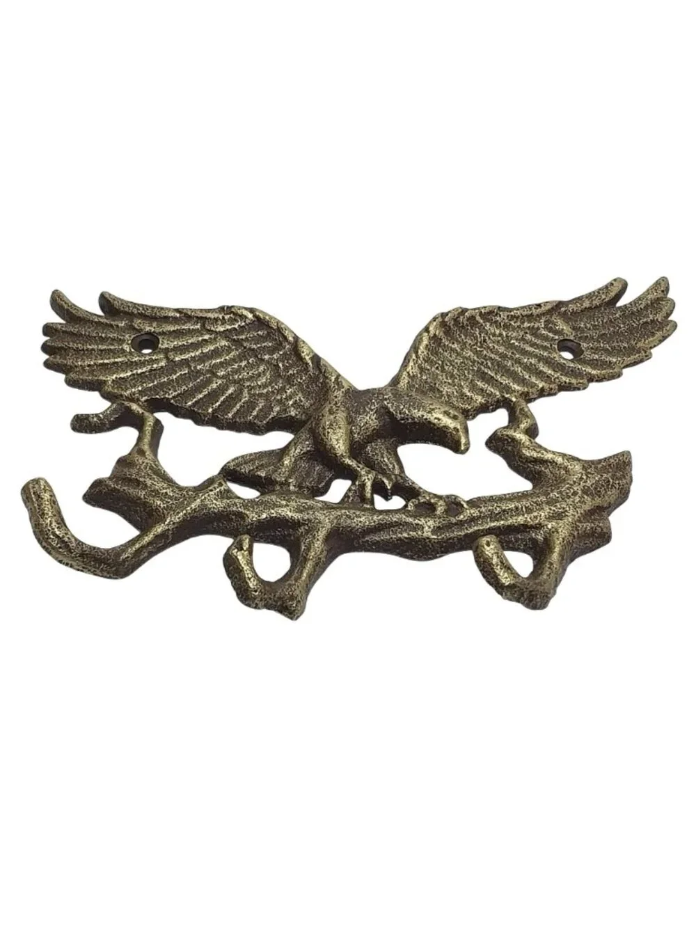 Cast Iron Eagle Triple Wall Hook Key Rack Rustic Brass Finish Patriotic
